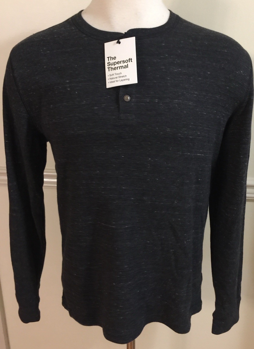 NWT Sonoma Men Cotton Blend Shirt Henley Waffle Thermal L/S L Dark Gray Heather gallery