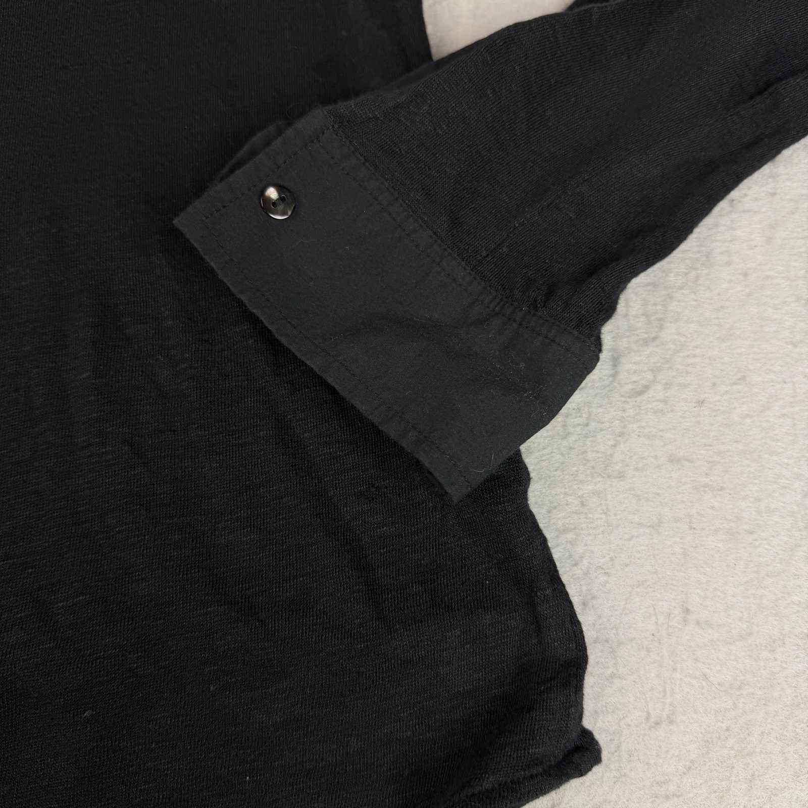 NM Luxury Essentials Linen Top Tee Popover Men XS/S V Neck Cuffed Semi Sheer gallery