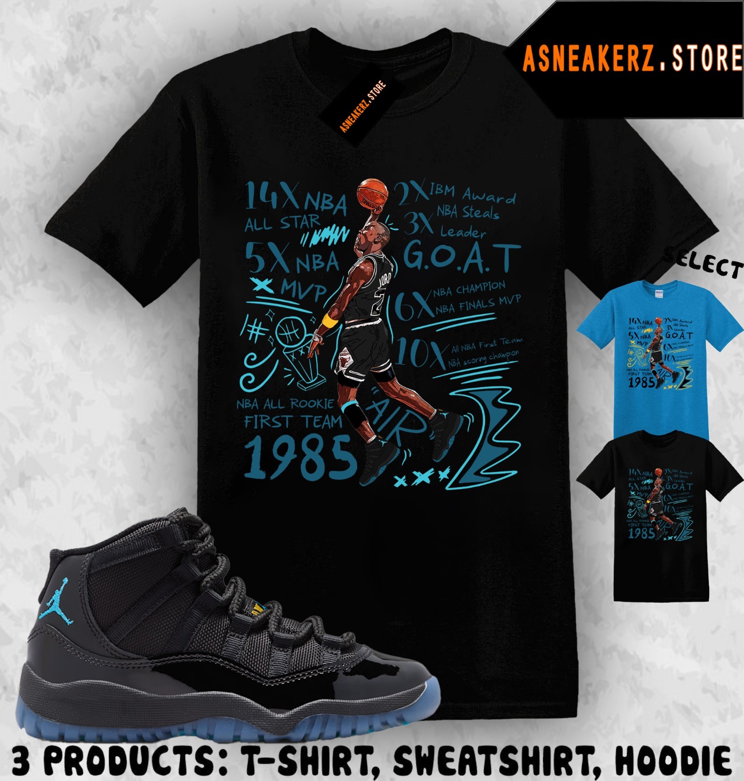 Shirt Match AJ 11 Gamma Blue 2025 Sneaker Matching Tee MJ 23 Accolades T-Shirt gallery
