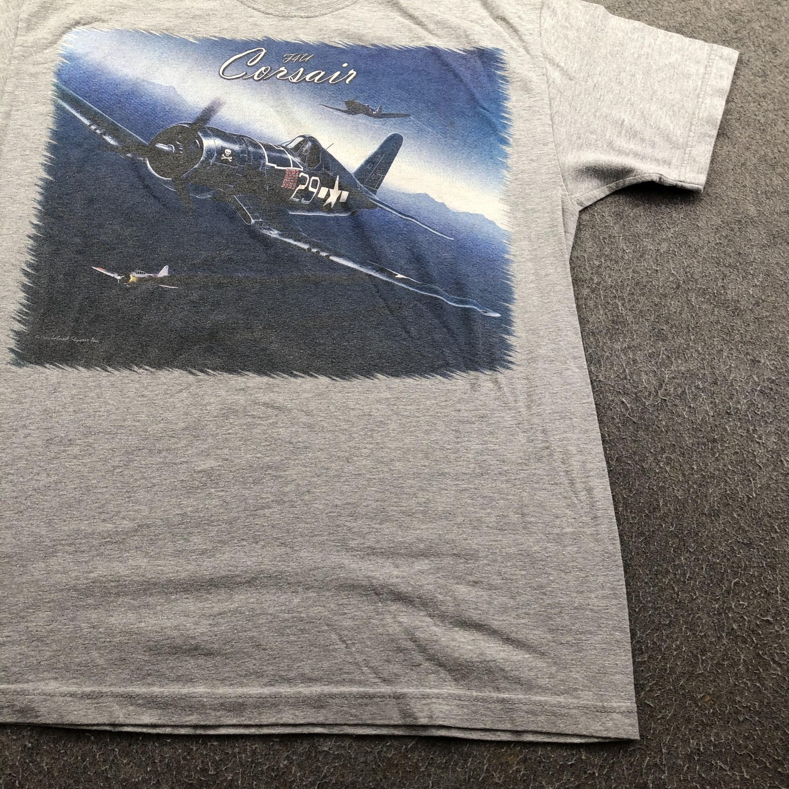 Vintage Military Shirt Mens Large Gray Airplane WWII 90s Diamond Star Corsair gallery