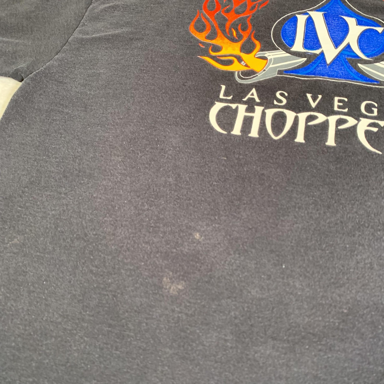 Las Vegas Choppers Shirt Mens XL Black Hanes Flames Motorcycle Biker Tee FLAWS gallery