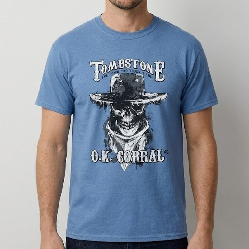 Gildan Tombstone OK Corral Skull Graphic T-Shirt Western Cowboy Tee Blue Mens M gallery