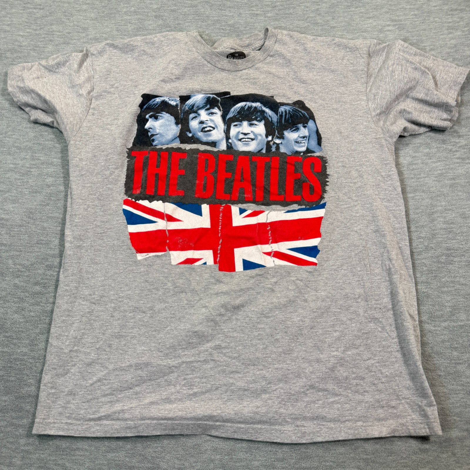 Beatles T-Shirt Men’s XL Gray Union Jack Band Graphic Tee Rock Music Vintage gallery