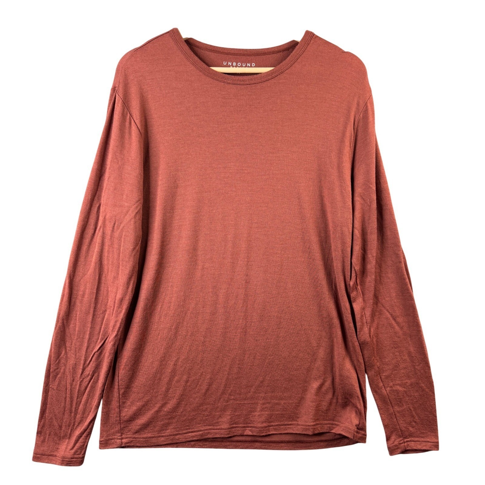 Unbound Merino Mens Long Sleeve Crew Neck T-Shirt Rust Red 100% Merino Wool Sz M gallery