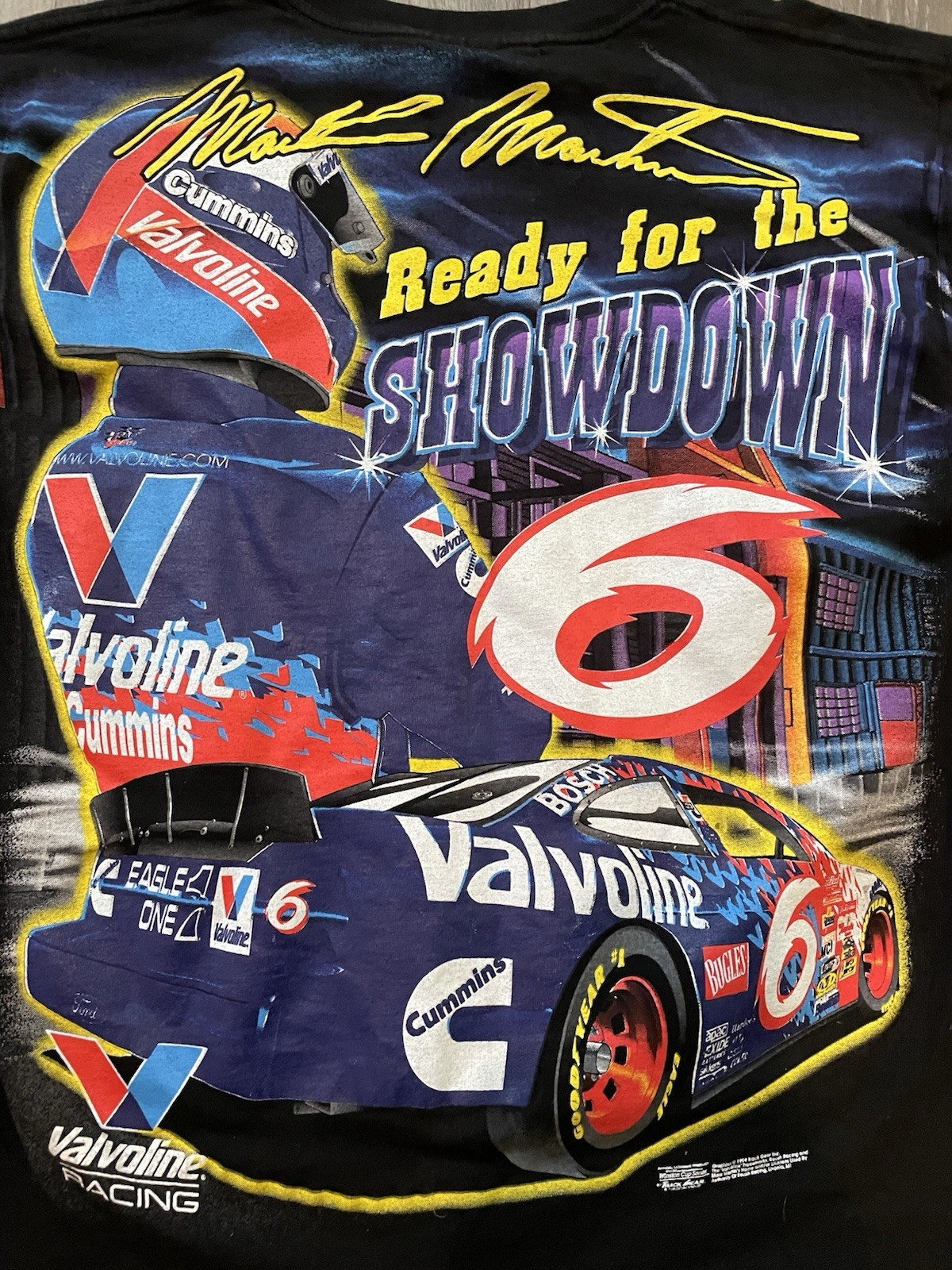 Mark Martin NASCAR - The 6 Shooter - TULTEX Silk Screen T Shirt Size L VTG 1999 gallery