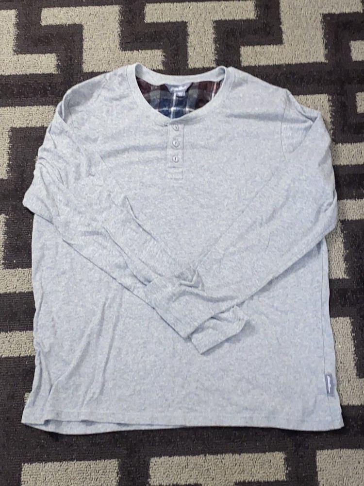 Eddie Bauer Men’s Gray Solid Long Sleeve Henley Button T-Shirt Size L Regular
