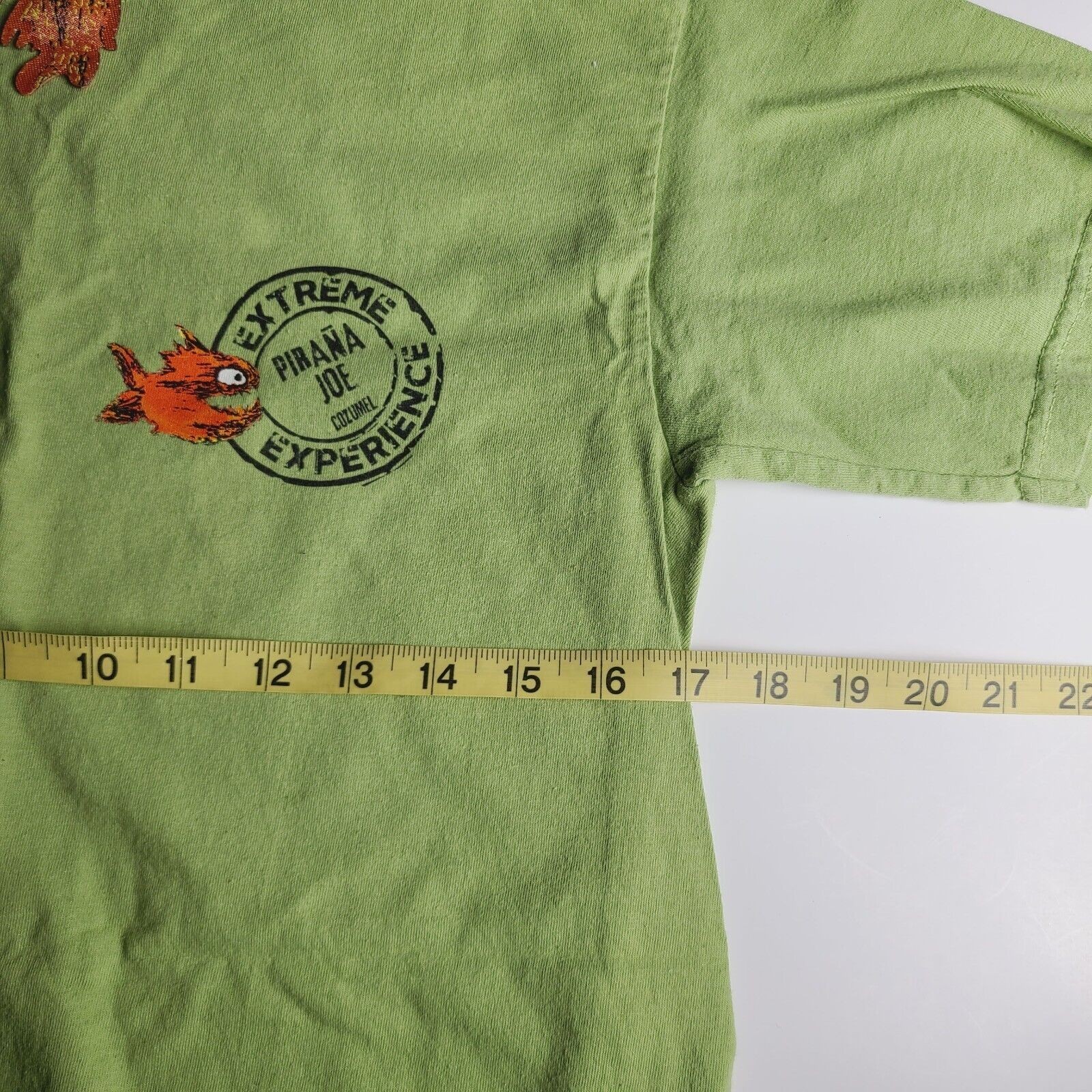 Vintage Piranha Joe Cozumel Mexico Green T-shirt Men's Size Small Double Sided gallery