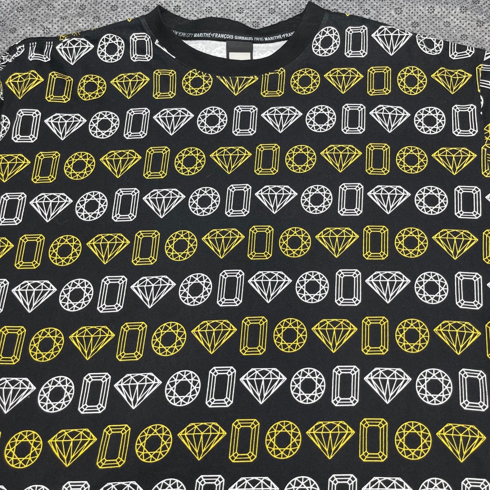 Vintage Y2K Marithe Francois Girbaud Mens 2X Black Diamond All Over Print Shirt gallery