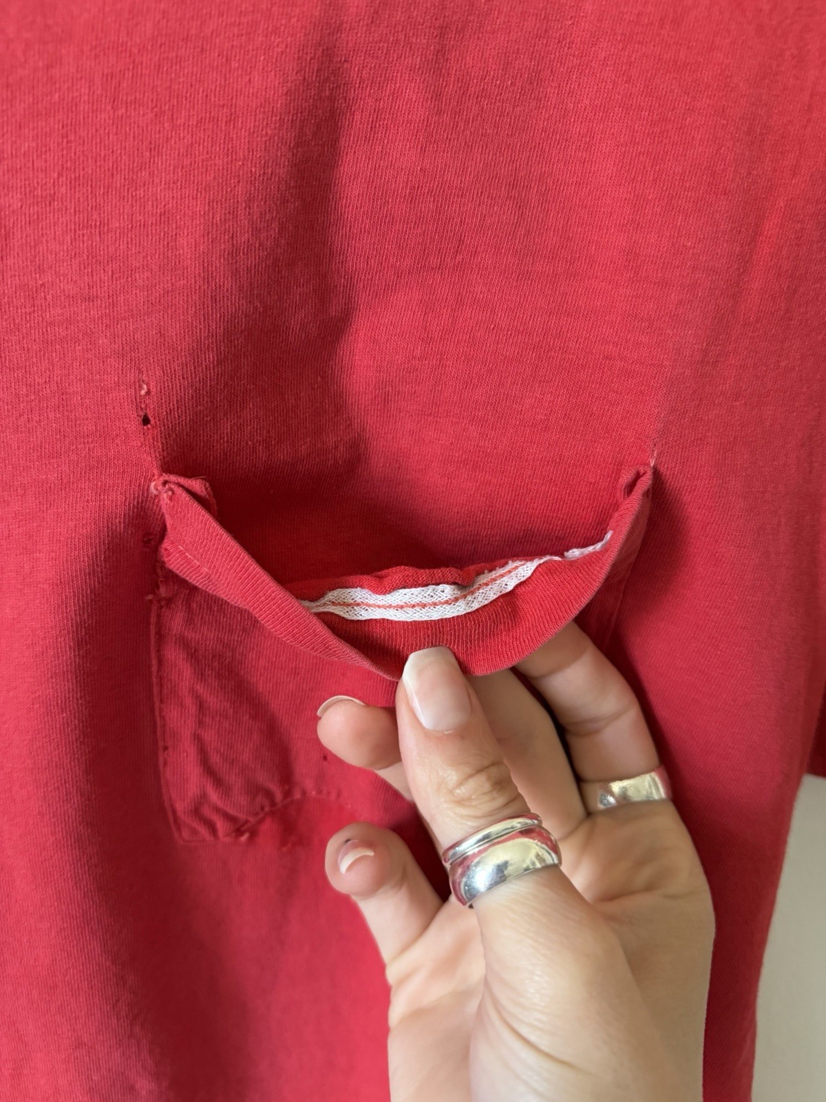 Vintage 80s Selvedge Pocket Shirt XL Blank faded red repairs - see measurements gallery