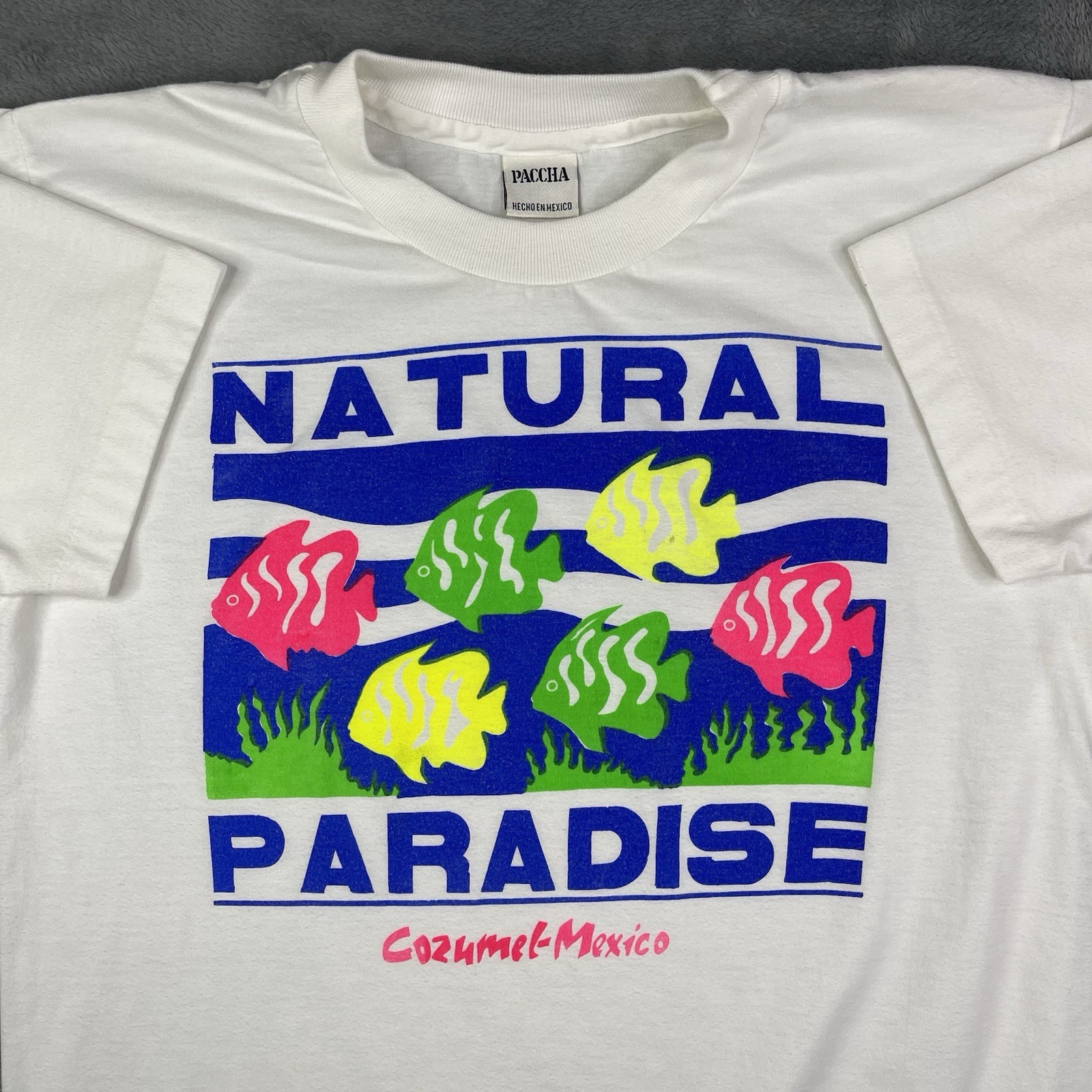 Vintage Mexico Tourist Shirt Mens Large 90s Fish Neon Cozumel Singl Stitch Beach