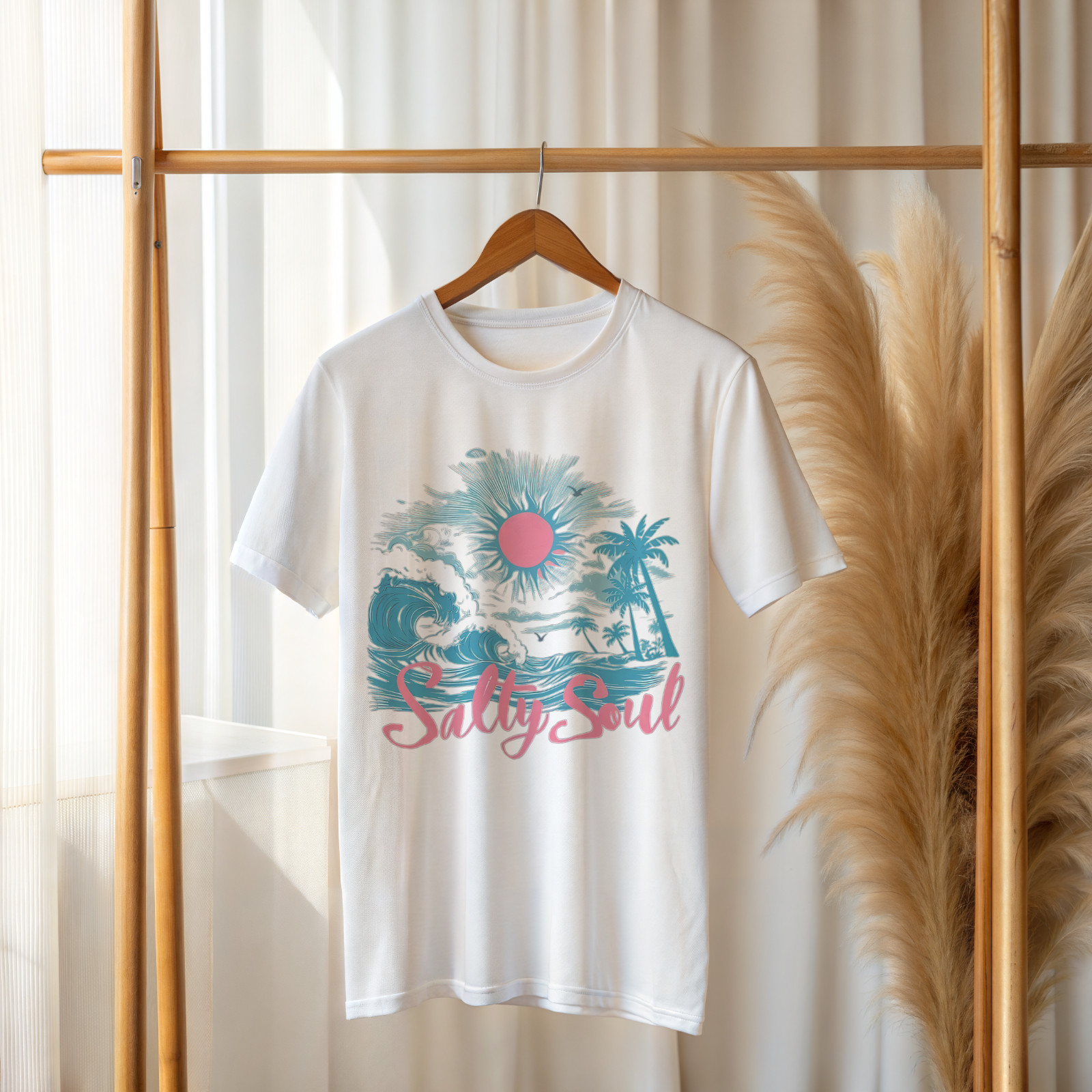 Salty Soul Beach Sunset Palm Tree T-Shirt Summer Surf Ocean Graphic Tee A55 gallery