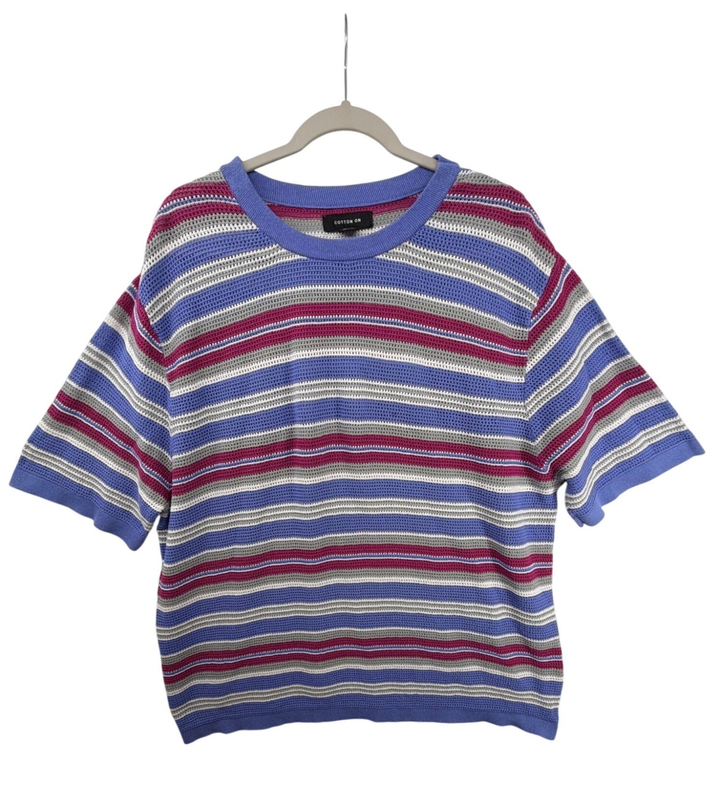 Cotton On Mens Shirt Sz XL Periwinkle/Magenta Striped Knit Tee Beachy Modern