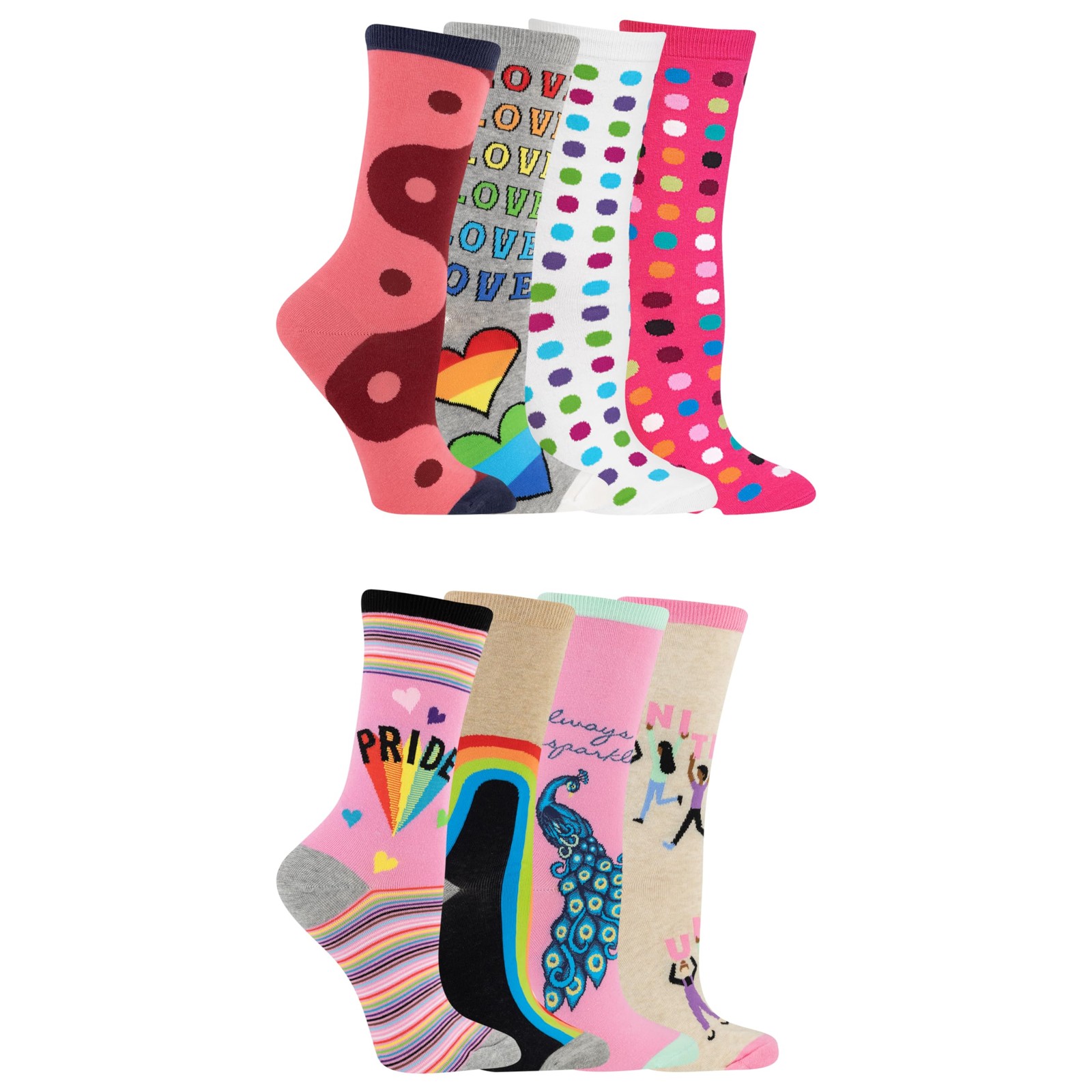 Hotsox Womens Rainbow Pride Bundle 8 Pack, Multi-Colored, Womens 4-10 gallery