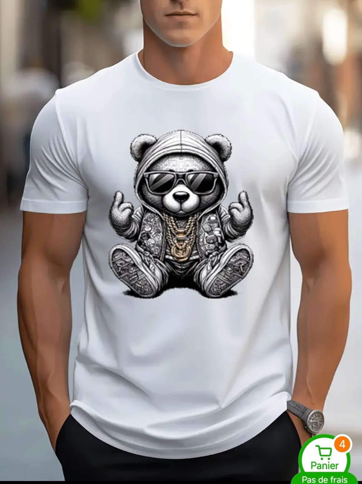 Men’s 100% Cotton Graphic T-Shirt – Bear Streetwear Design, Casual Fit gallery