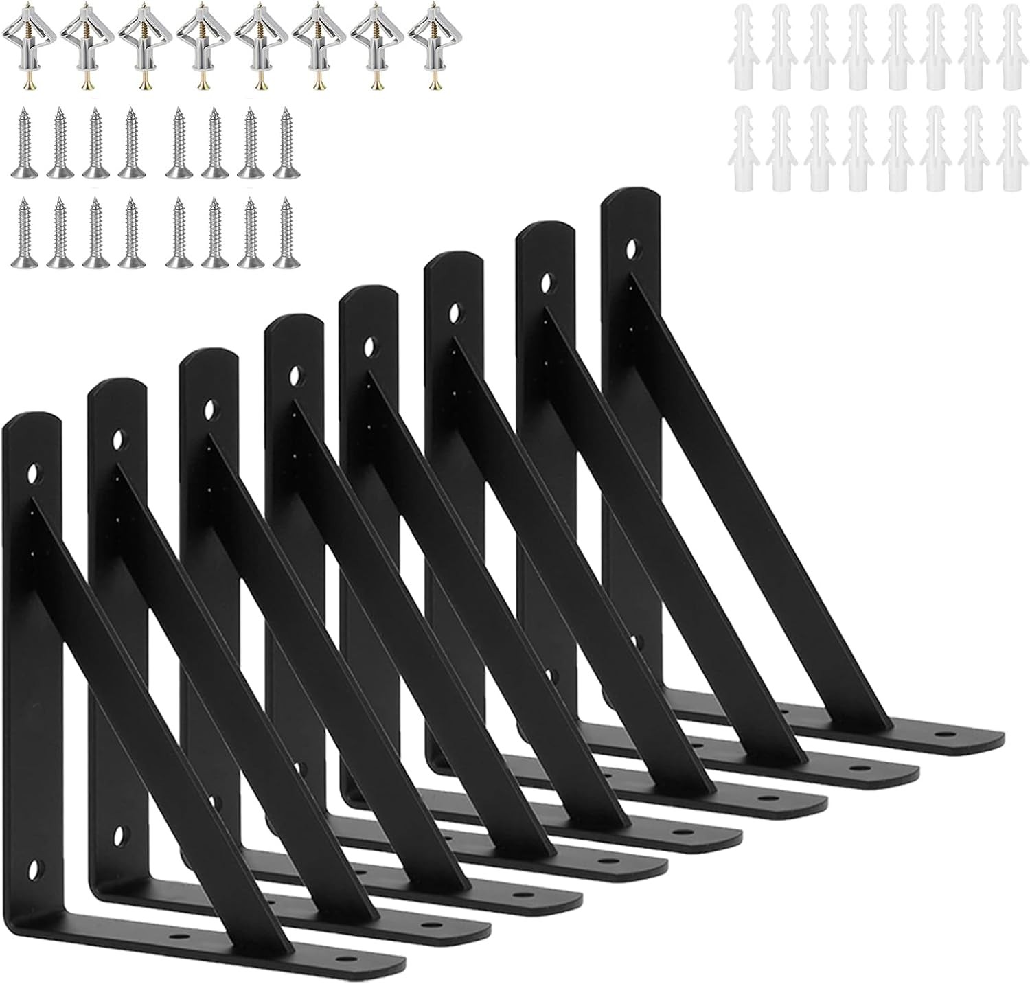 8 Pack L 6″ x H 4″ Heavy Duty Shelf Brackets with Screws, Black Metal, Wall Moun