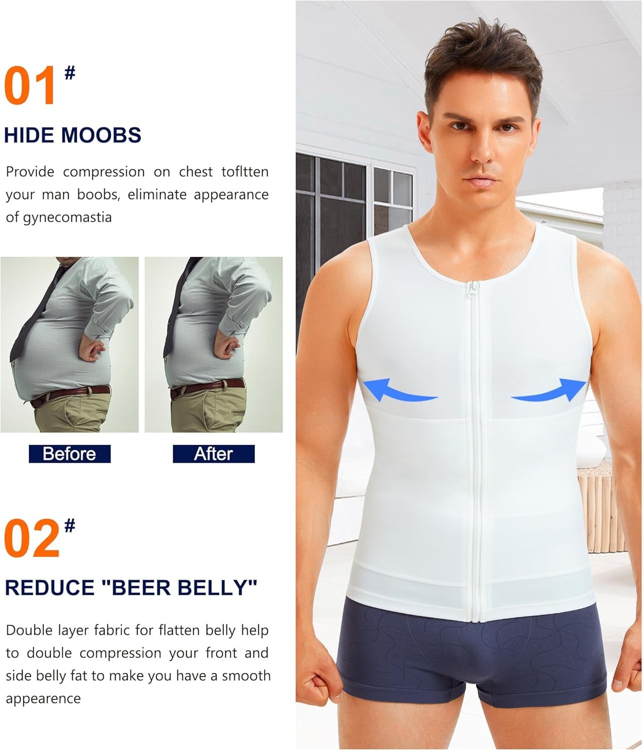 Men's Compression Tank Top Slimming Body Shaper Undershirt with Zipper gallery