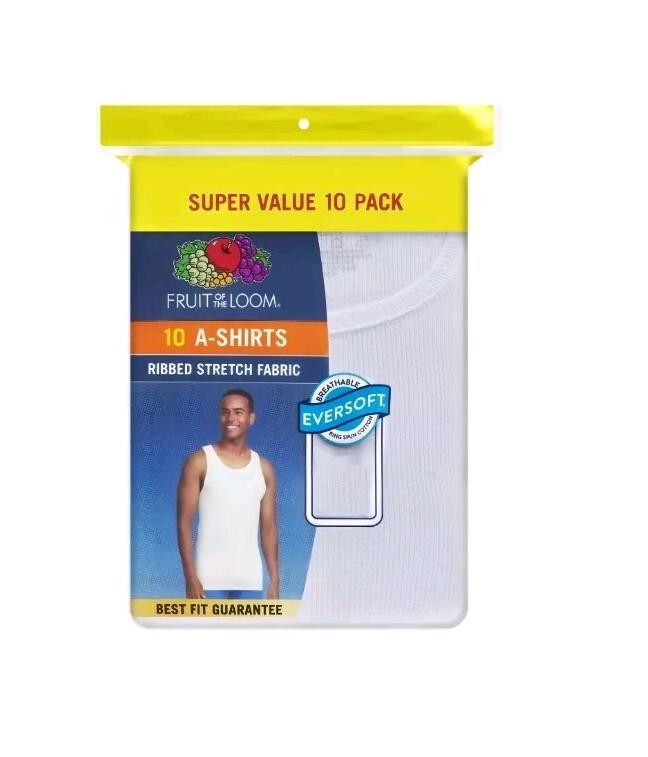 Fruit of the Loom Men's 10 Pack White Ribbed Tag Free Tank A-Shirts Large 42/44 gallery