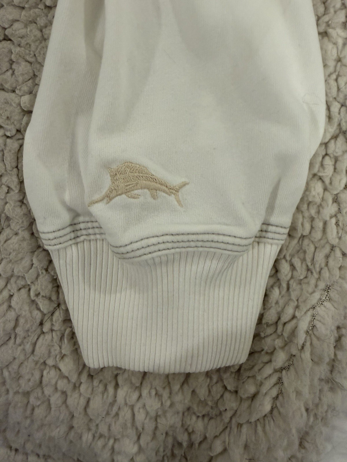 Tommy Bahama Cream Lightweight Crew Pullover Sz Large Marlin Fishing L/S T-Shirt gallery
