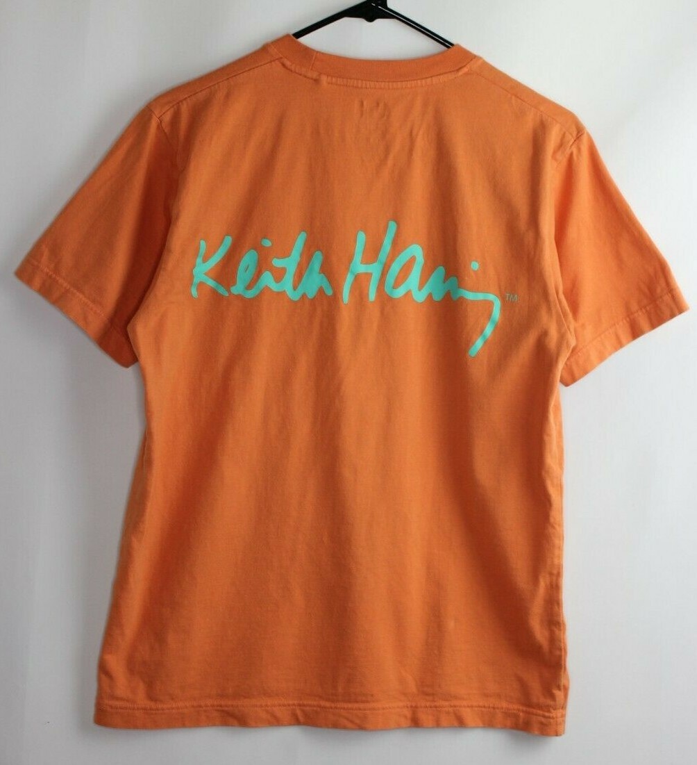 Uniqlo Keith Hering 100% Cotton Embroidered Pocket Orange T-Shirt Adult Size XS gallery