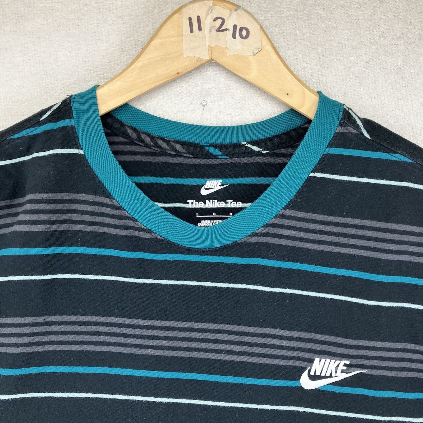 Nike Mens Striped Short Sleeve Ringer T-Shirt Blue Teal Cotton Large FD1358-451 gallery