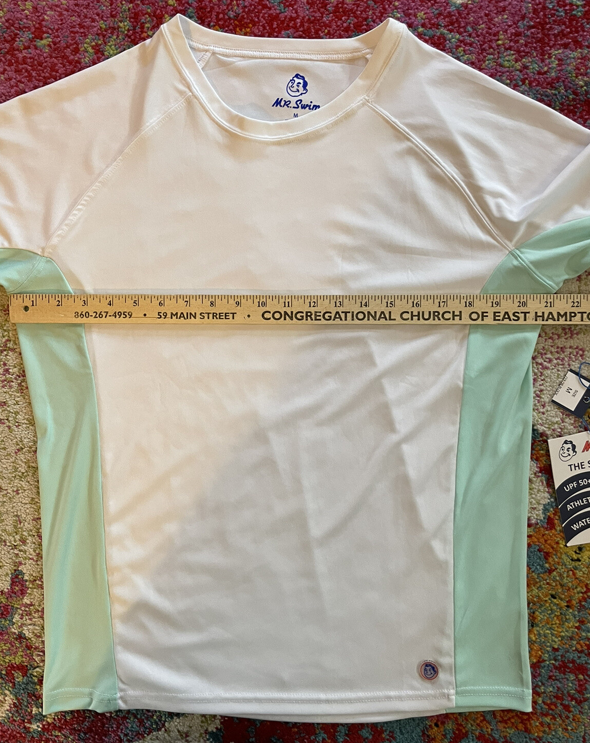 Mr. Swim The Swim T’ Beach T-Shirt Tee Upf 50+ Men's Medium White Mint 42x27 gallery