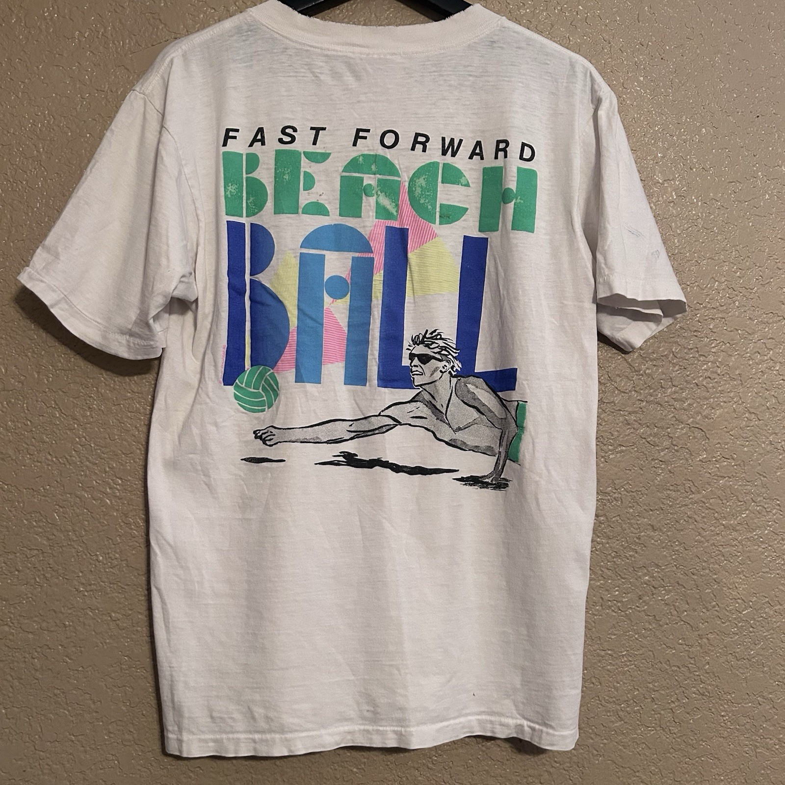 Vintage 90s Volleyball Beach Fast Forward Graphic Single Stitch T-Shirt Sz Large gallery