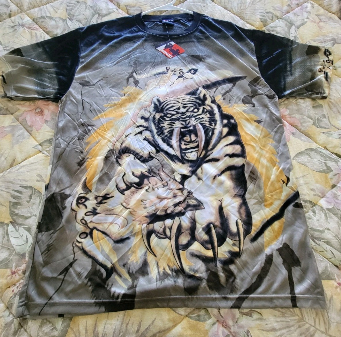 Y2K Tiger Shirt Mens MED *Fits Like XL BIGND Baggy Semi Sheer Hip Hop Oversized gallery