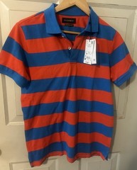 Piombo Men’s STRIP BLUE AND RED Short Sleeve COLLAR SMALL 100% PURE Cotton NEW