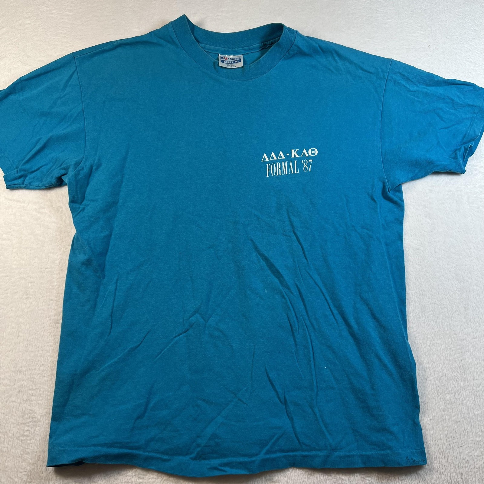 Vintage Hanes Shirt Mens XL Blue Tri Delt Theta Formal 87 Party Greek Tee USA