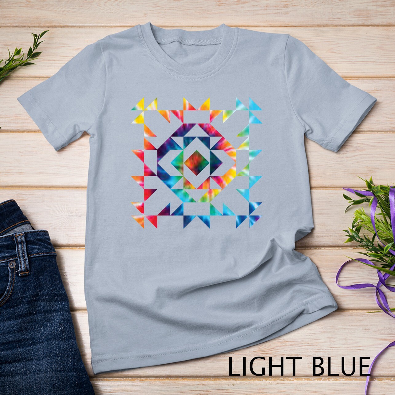 Tie Dye Geometric Shapes Pattern Quilt Block Art - Scandi Folk Unisex T-shirt gallery