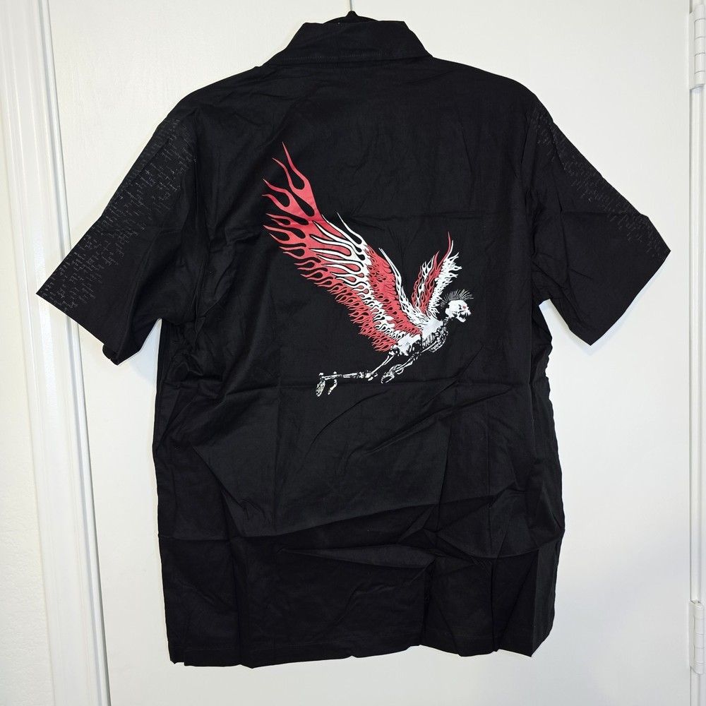 Dead Threads Mens Punk Skeleton Flaming Wings Button Down Sz M Mallgoth Alt Goth