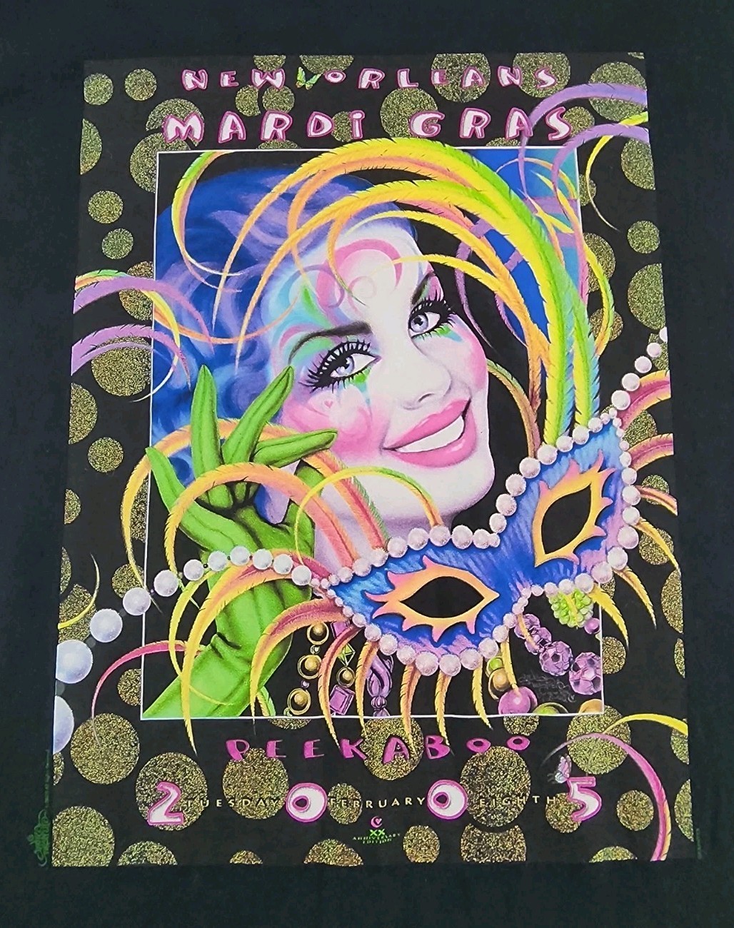 VINTAGE Mardi Gras Shirt Mens Large Peekaboo 2005 Andrea Mistretta Tee Adult A34 gallery