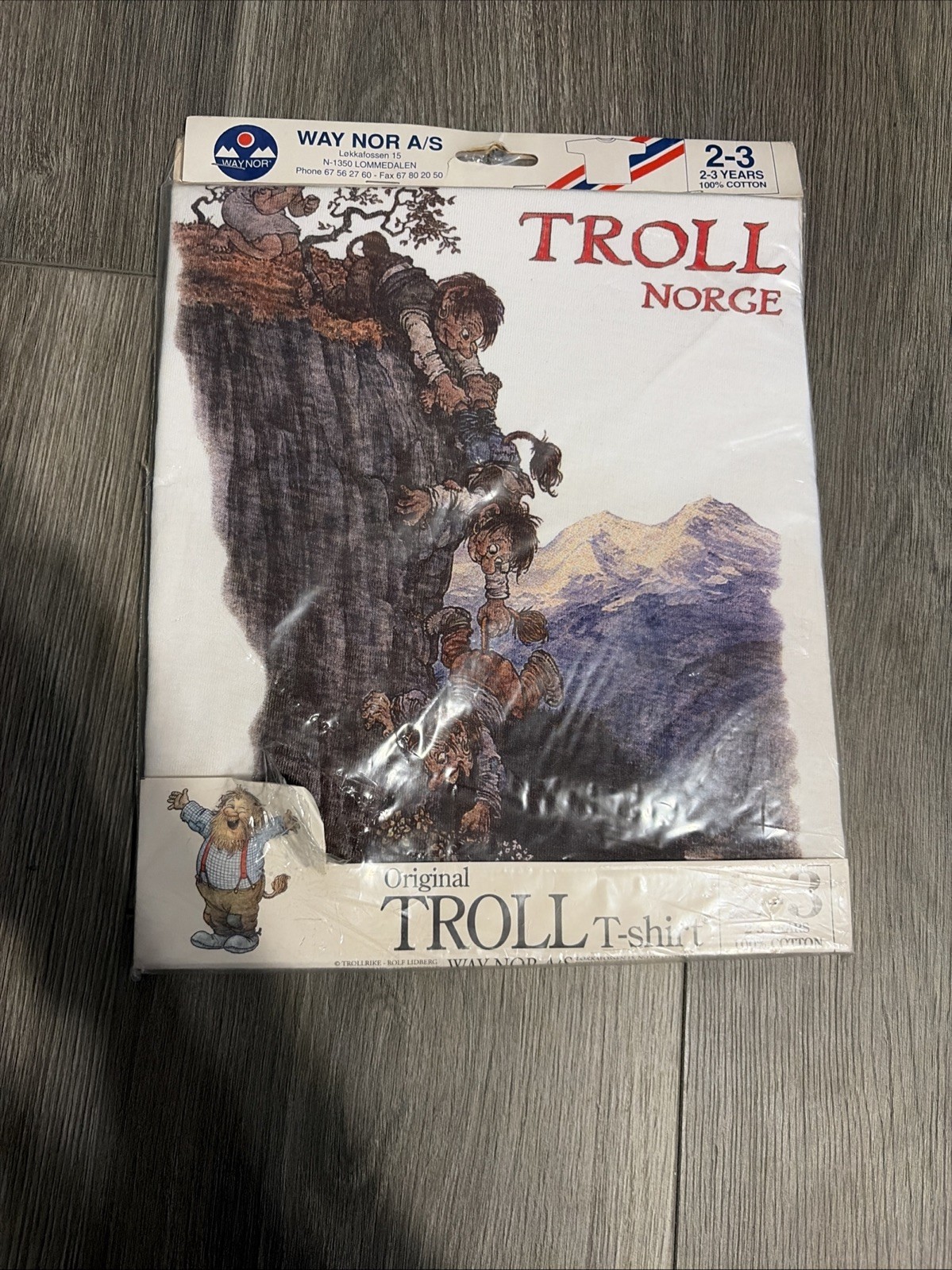 Vntg NyForm Trolls T-Shirt 100% Hurricane Cotton NIP Size 2-3 Norway Early 1990s