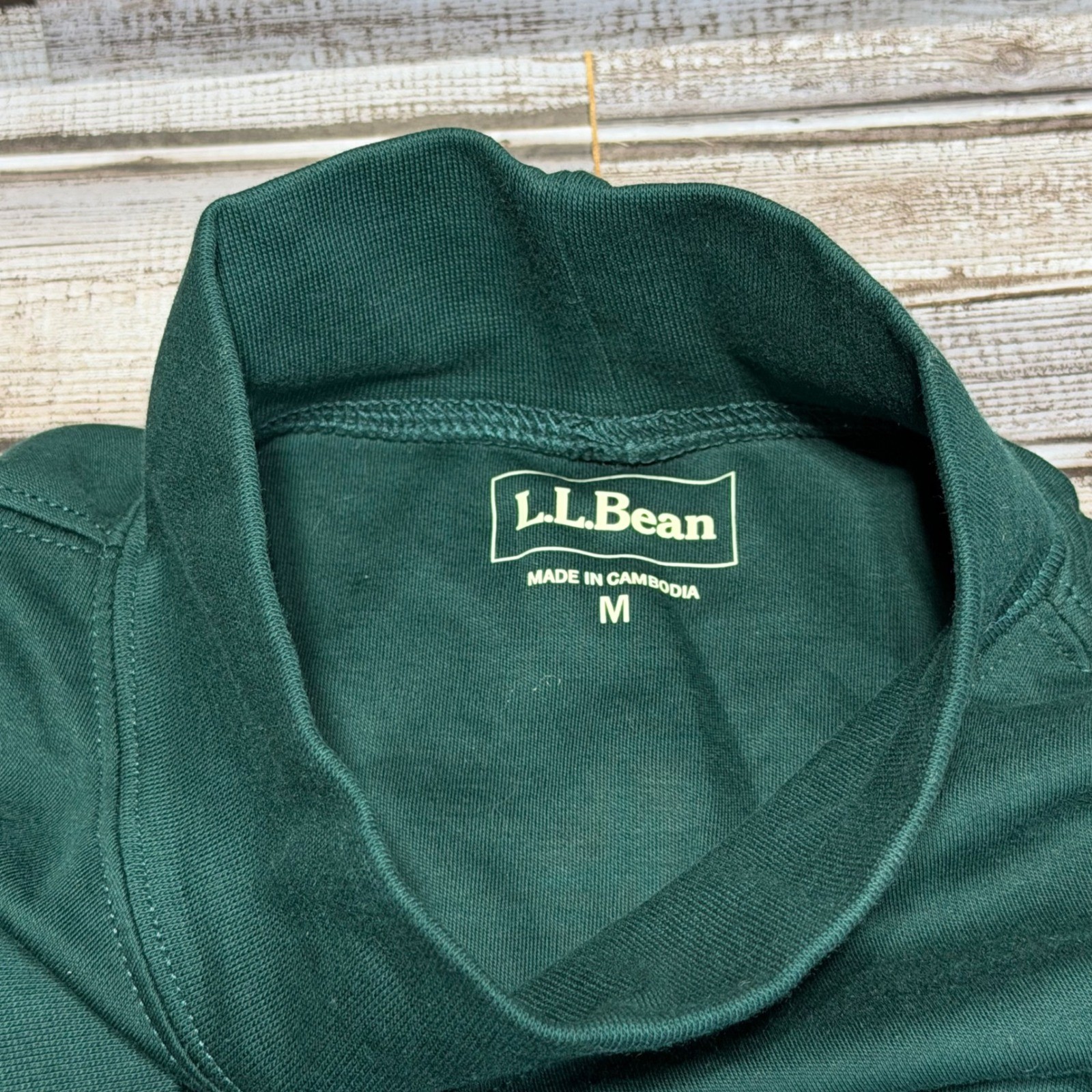 LL Bean Unisex Mock Neck Long Sleeve Shirt Forest Green 100% Cotton S/M gallery