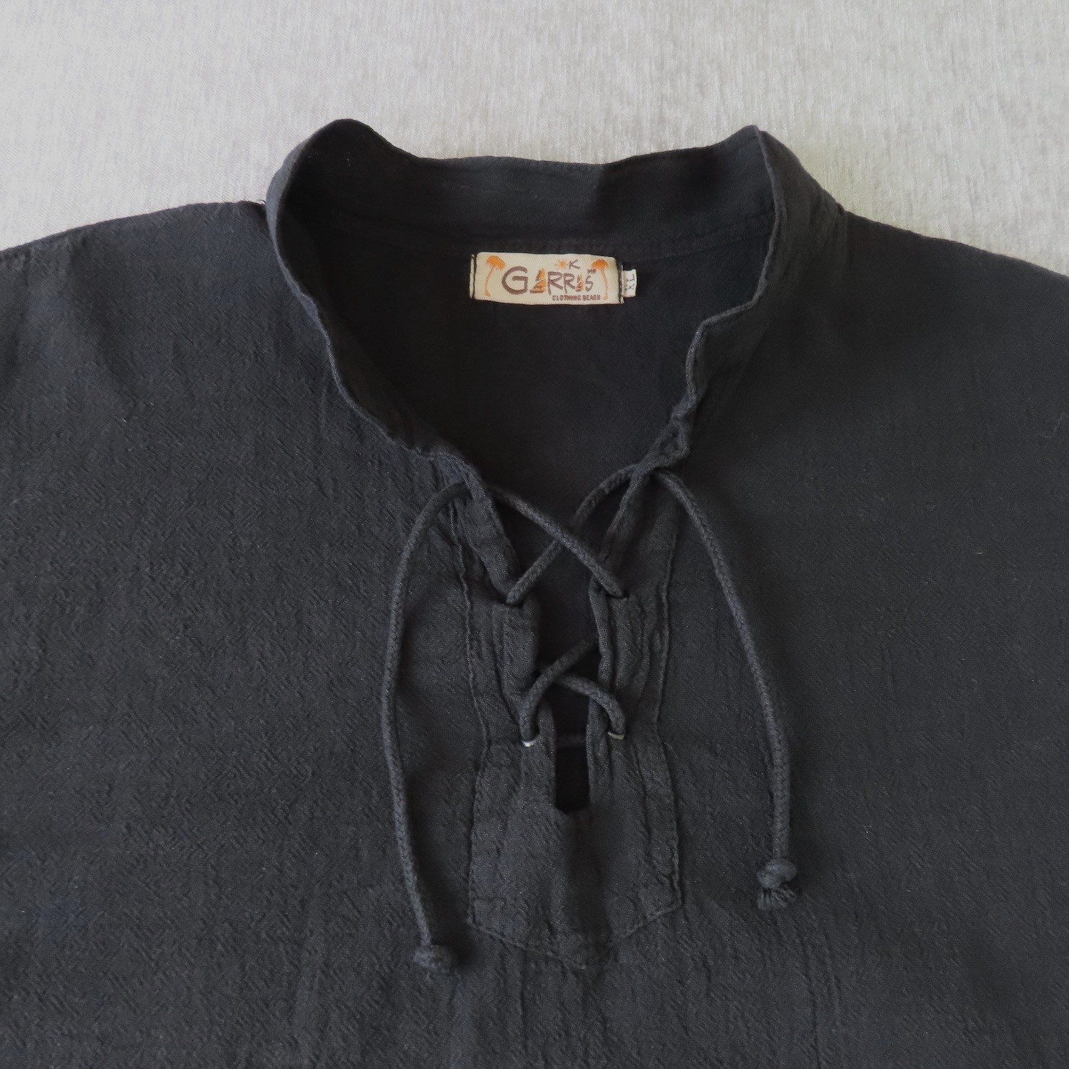 Garras Shirt Mens XL Black Cotton Gauze Lace Up Mexican Festival Beach Casual