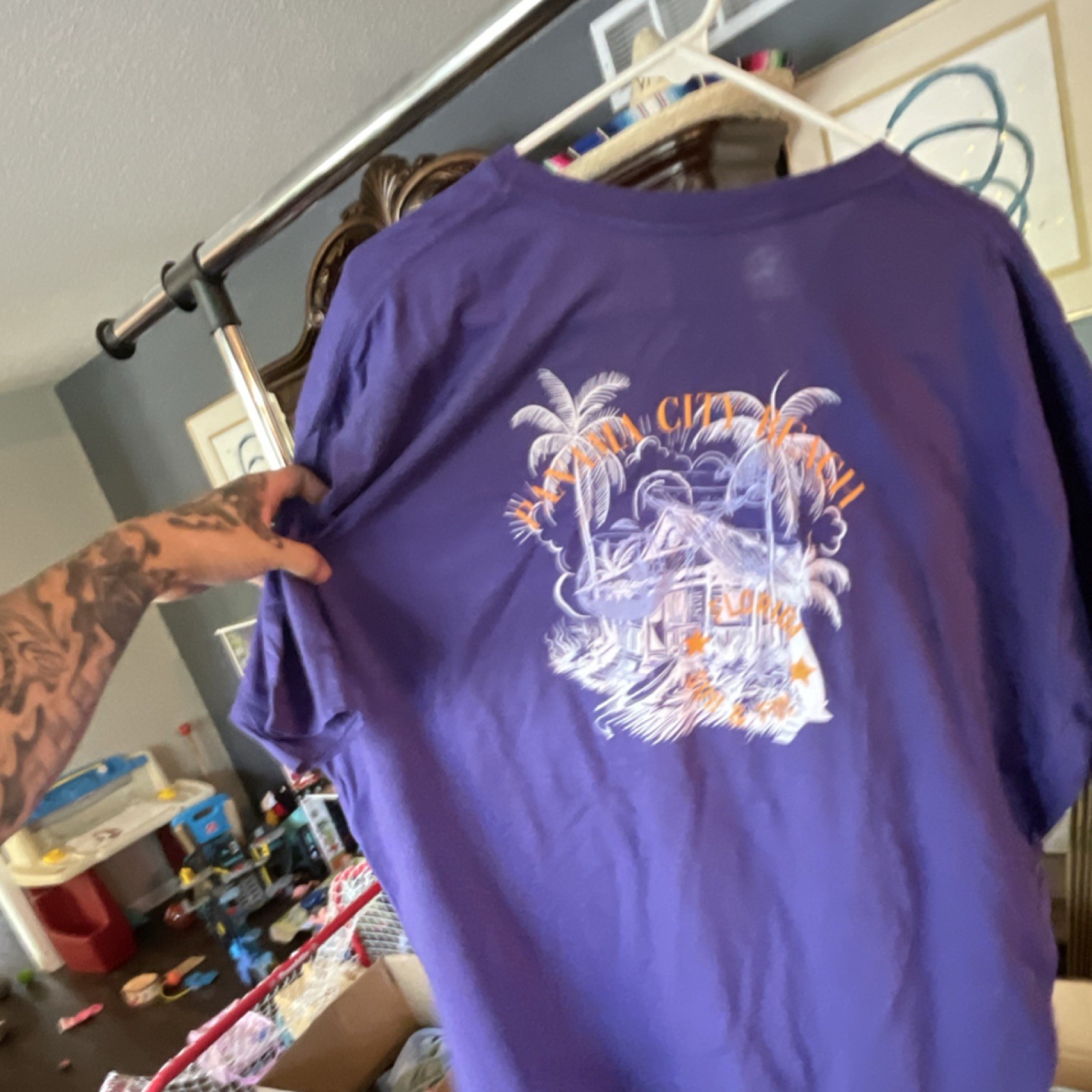 Panama City Beach Florida Men's Purple Graphic Short Sleeve T-Shirt Size 3x gallery