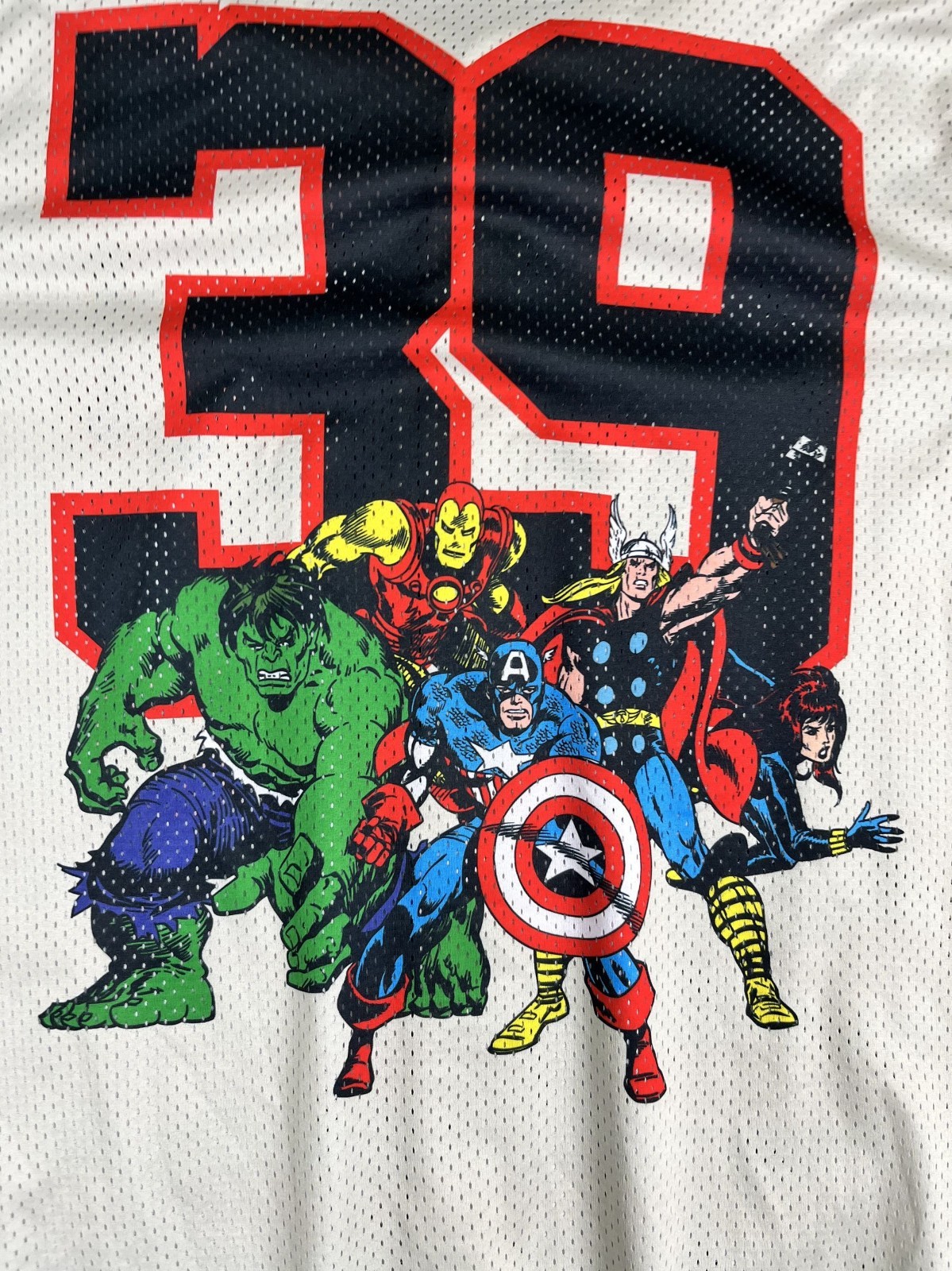 Marvel 3X Baseball Jersey Button-Up Avengers Graphic Back Beige & Red gallery