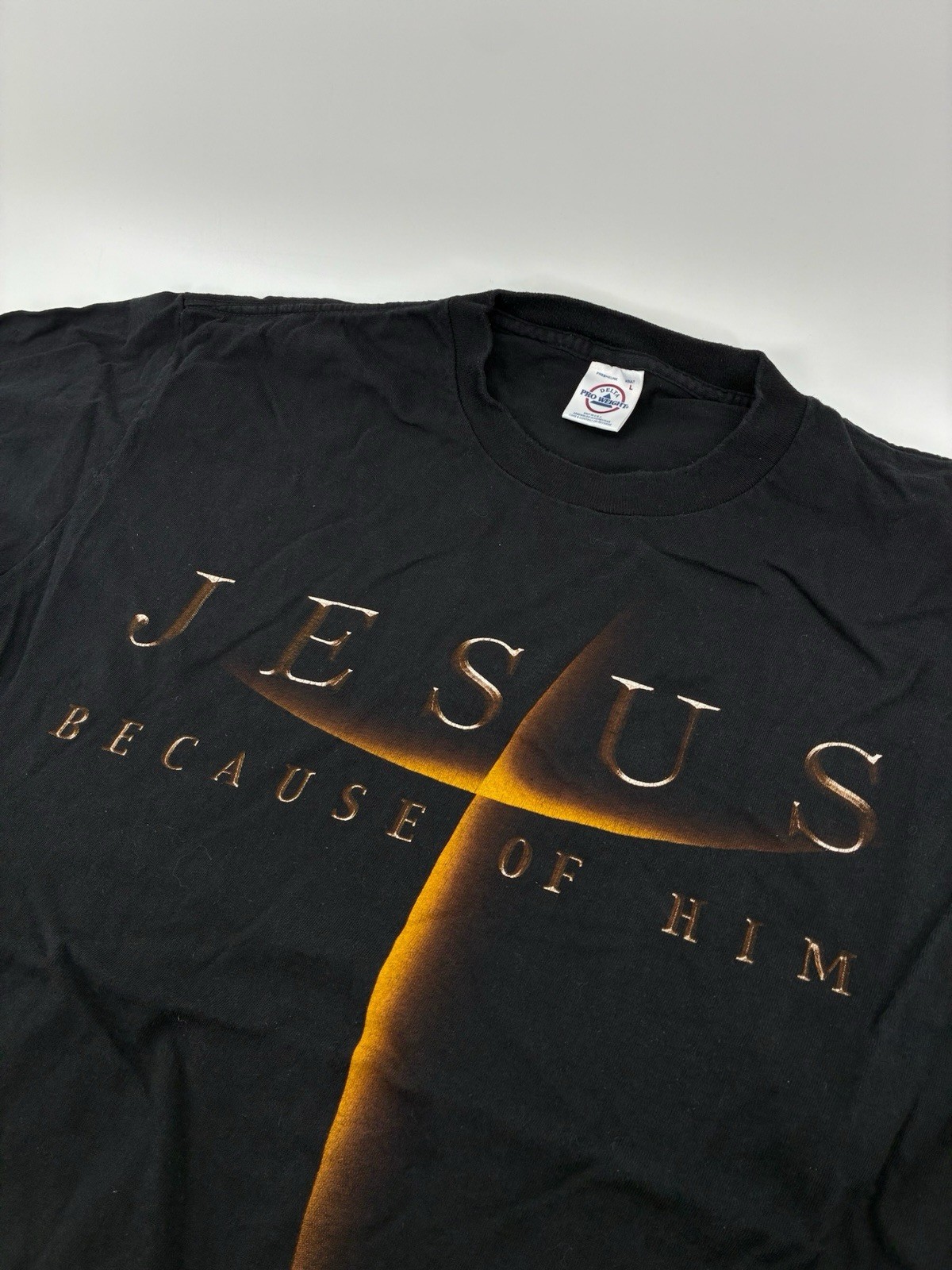 VNTG Y2K Jesus Christian Graphic Tee Delta Pro Weight Black Double Sided Large gallery
