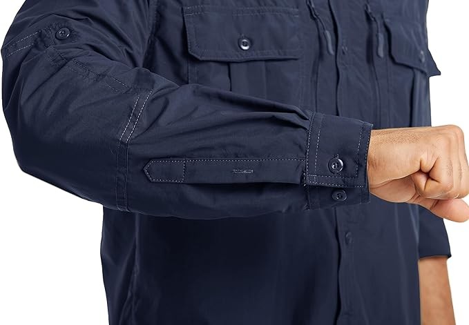 Mens Long Sleeve Cargo Shirt Sun Protection Outdoor Hiking Quick Dry Work Shirts gallery