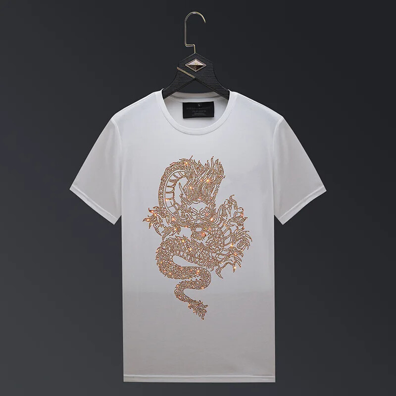 New Fashion Dragon Rhinestone Summer Short Sleeve Luxury Men Streetwear T-Shirt gallery