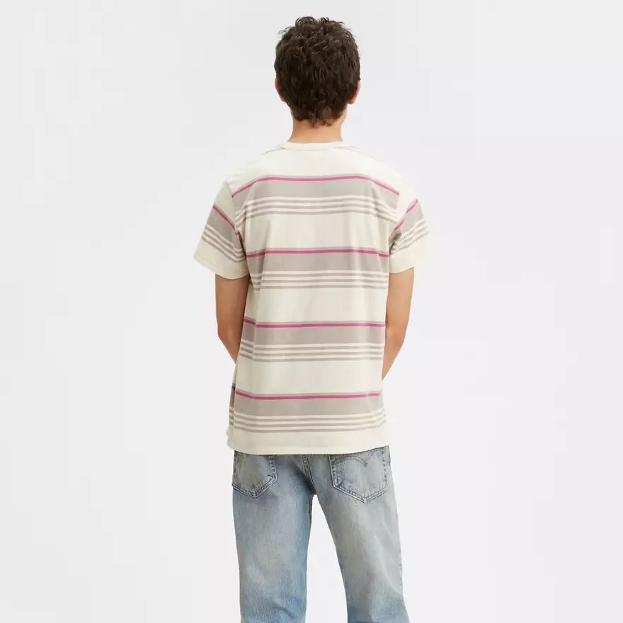 $98 Levi's Vintage Clothing LVC 1960s Stripe T-Shirt Large Grey Pink 100% Cotton gallery