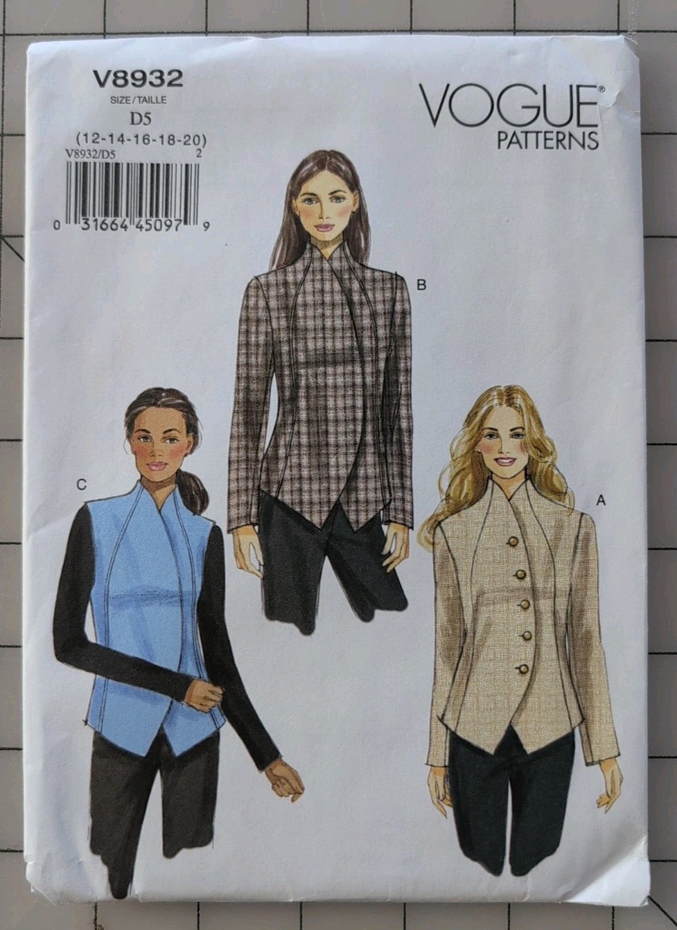 Vogue Sewing Pattern V8932 Misses Jacket & Vest Size D5 12-20 UNCUT FF