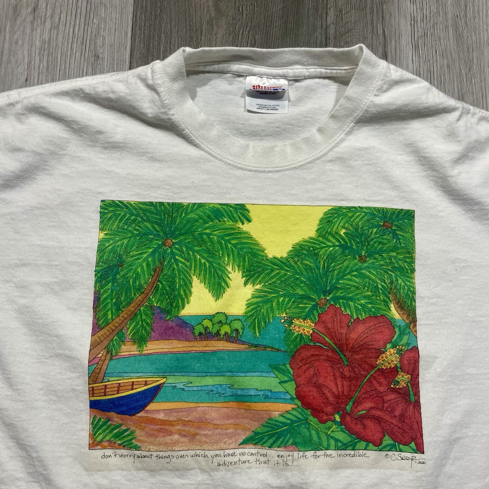 Vintage 2000 Tropical Ocean Beach Adventure Size Large Nature Art Tshirt gallery