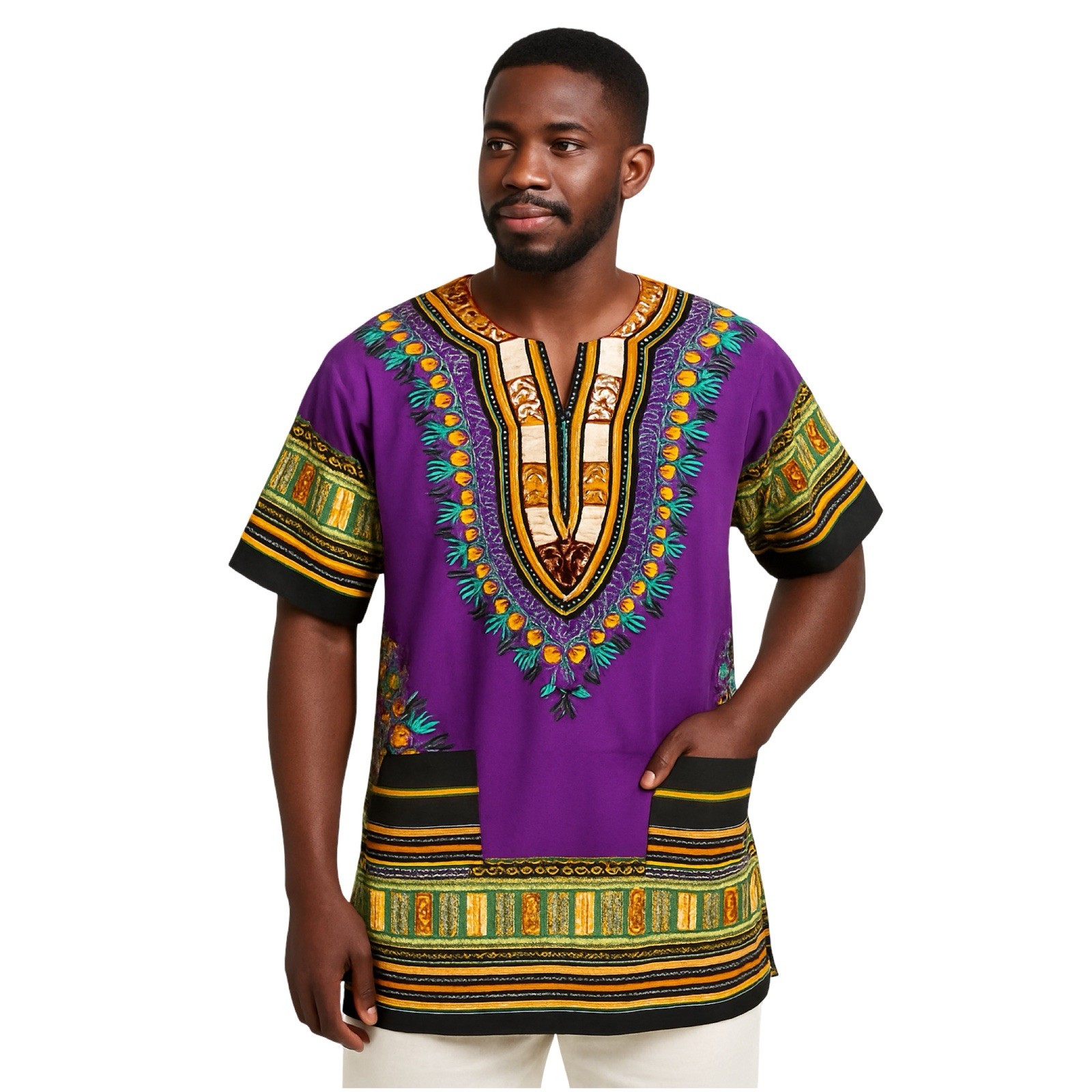 #1 Best Quality Unisex African Bright Dashiki 100%Cotton Shirt Variety Colors. gallery
