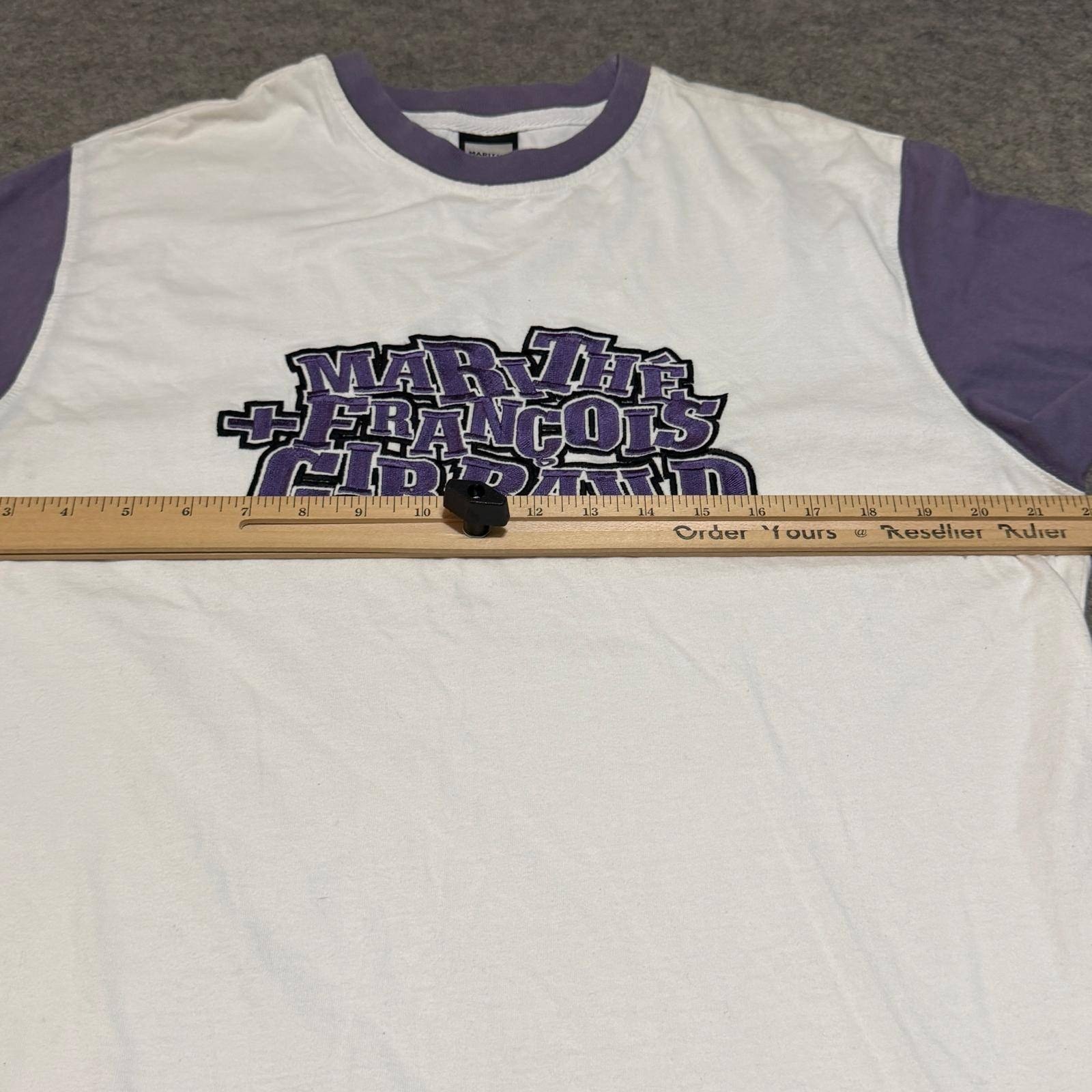 Marithe Francois Girbaud Vintage T-Shirt Mens Large White Purple Colorblock Logo gallery