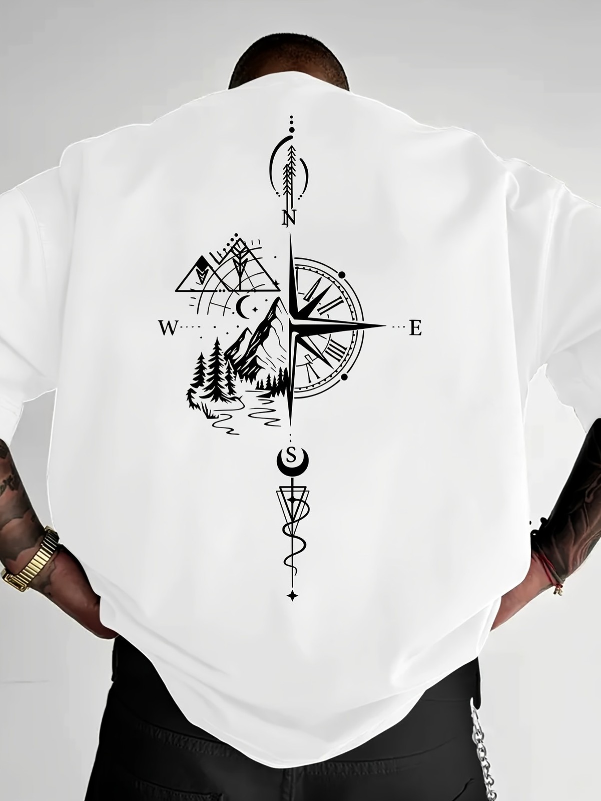 Men's Geometric Hill Print T-Shirt Loose Drop Shoulder Casual Street Tee for Men gallery