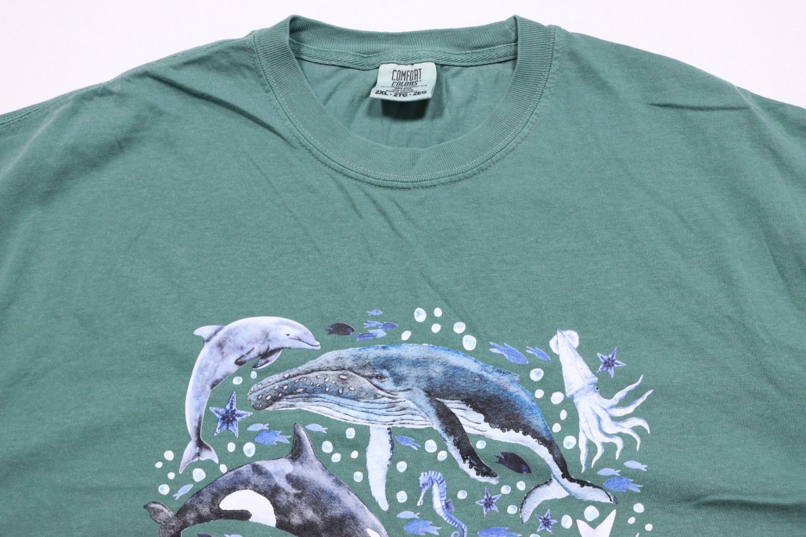 Comfort Colors Whales of the World Sea Life Aqua Green Graphic Tee 2XL Cotton gallery