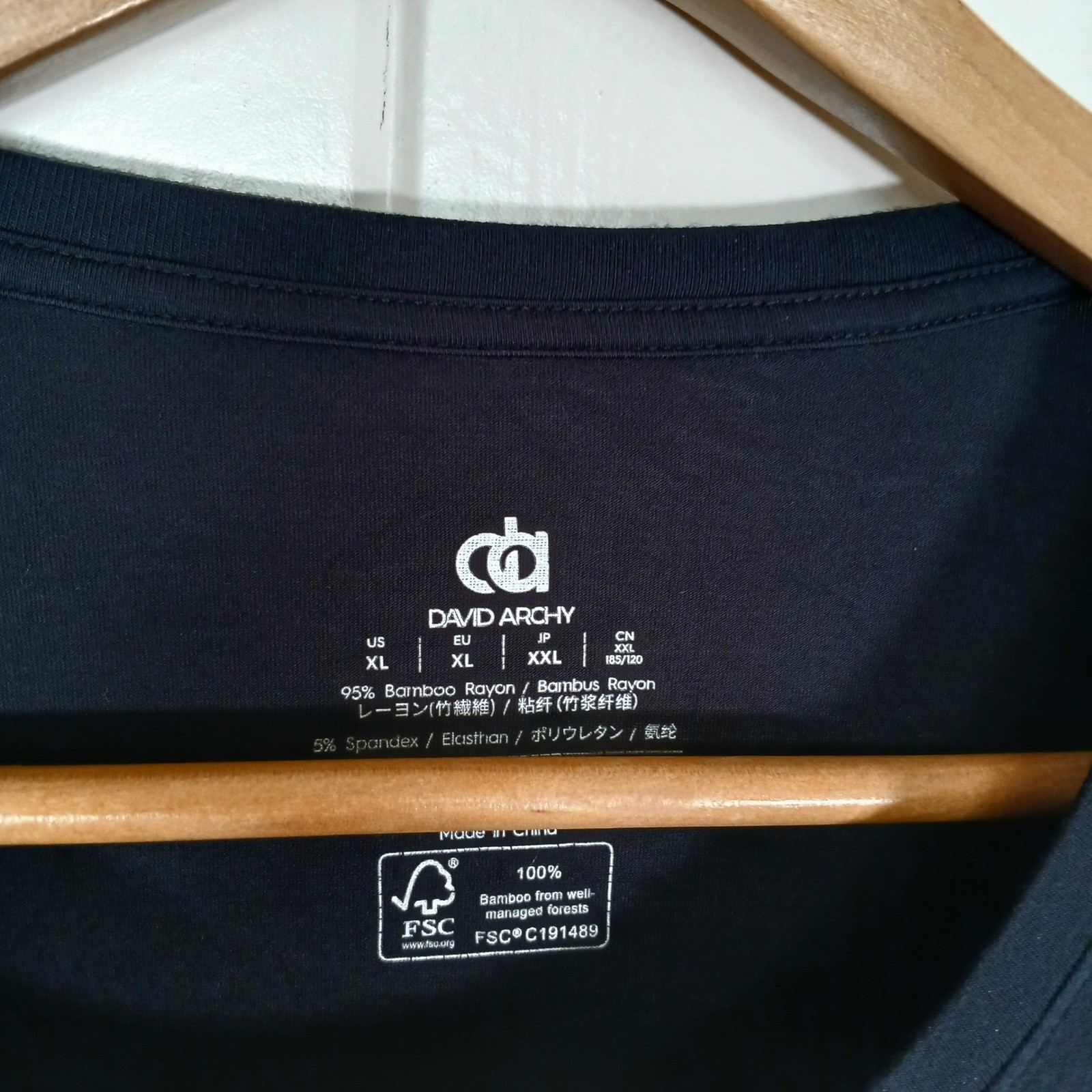 David Archy T-Shirt Mens XL Black Bamboo Rayon Stretch Crew Neck WL gallery