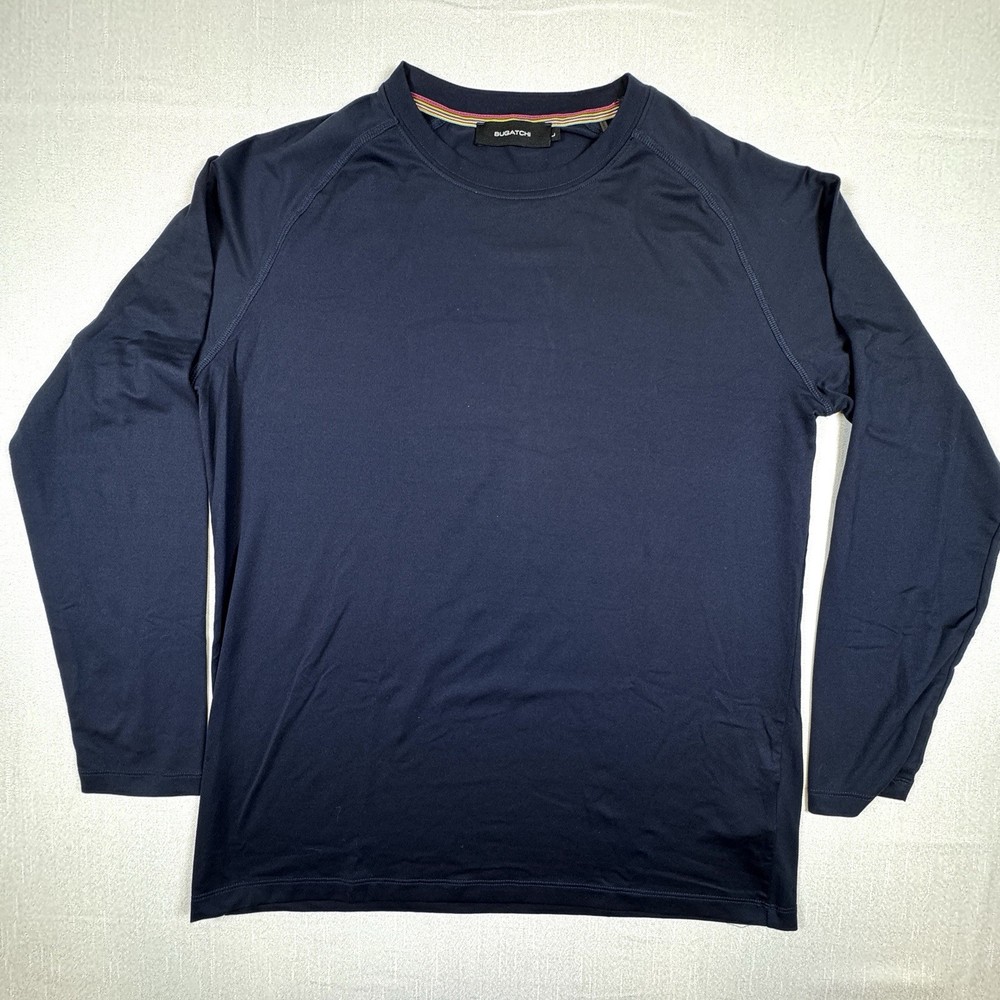 Bugatchi Shirt Mens Large Navy Blue Long Sleeve Crewneck Raglan Soft Stretch
