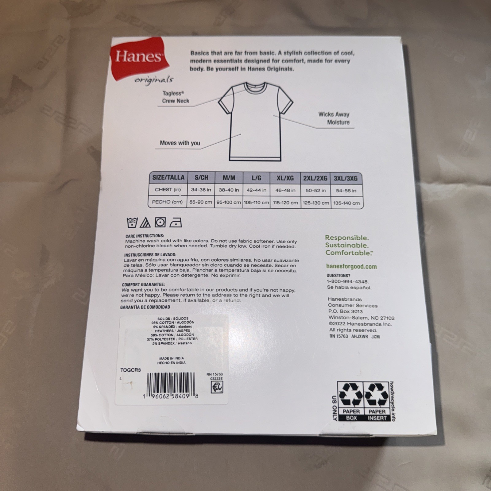 Hanes Originals Men’s Stretch T-Shirts 3 Pack Size L 42-44” Soft Breathable NWT gallery